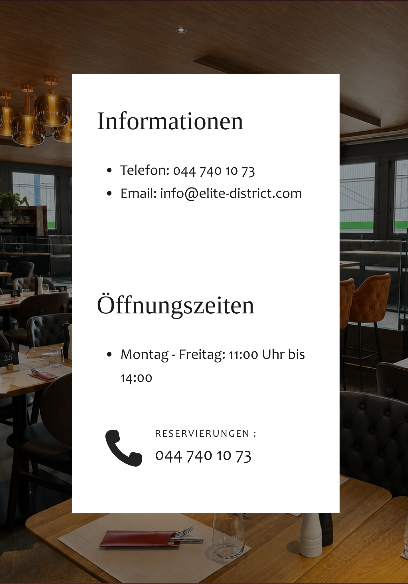 Elite restaurant , informationen